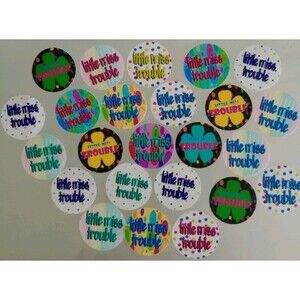 1" Card Stock Craft Circles "Little Miss Trouble" Theme Bottle Caps 24 Count #9